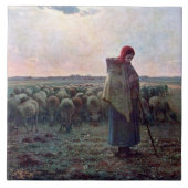 Shepherdess met Hare Flock, Jean-Francois Millet Tegeltje (Voorkant)