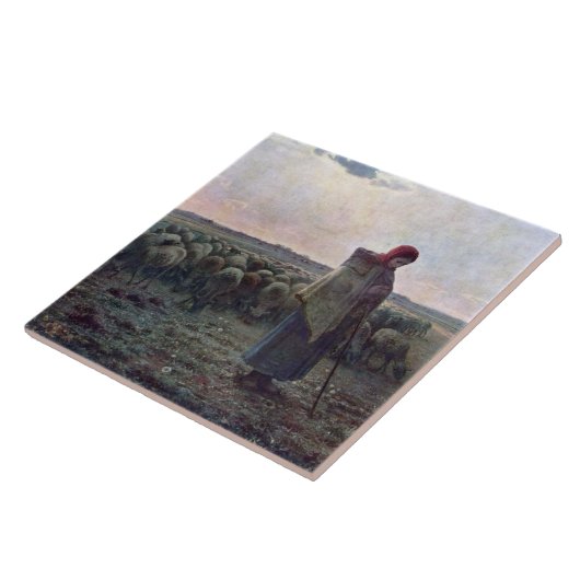 Shepherdess met Hare Flock, Jean-Francois Millet Tegeltje (Zijkant)