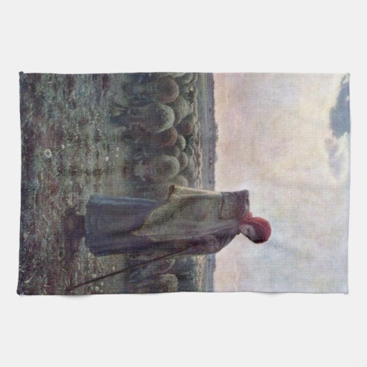 Shepherdess met Hare Flock, Jean-Francois Millet Theedoek (Horizontaal)