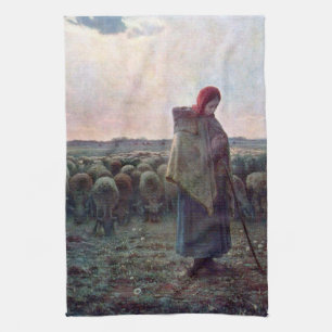 Shepherdess met Hare Flock, Jean-Francois Millet Theedoek