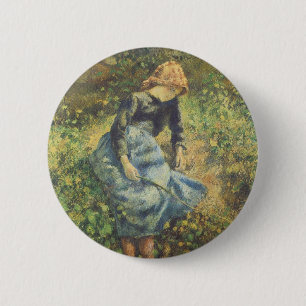 Shepherdess van Camille Pissarro, Kunst Ronde Button 5,7 Cm