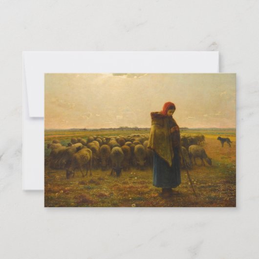 Shepherdess with her Flock by Jean-Francois Millet Bedankkaart (Voorkant)
