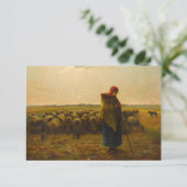 Shepherdess with her Flock by Jean-Francois Millet Bedankkaart (Staand voorkant)
