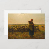 Shepherdess with her Flock by Jean-Francois Millet Bedankkaart (Voorkant / Achterkant)