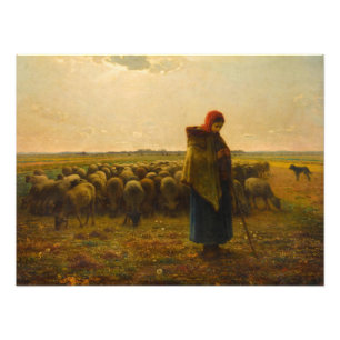 Shepherdess with her Flock by Jean-Francois Millet Foto Afdruk