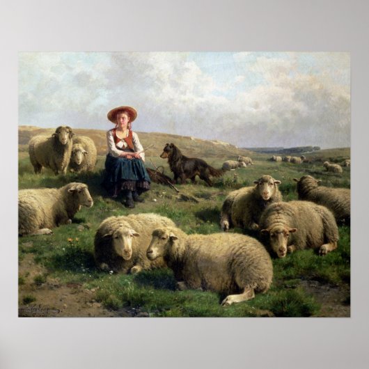 Shepherdess with Sheep in a Landscape Poster (Voorkant)