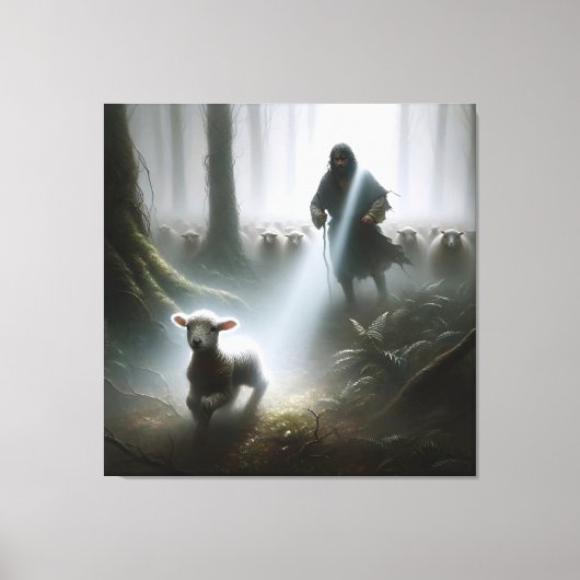 Shephere Rescuing a Lost Lamb Canvas Afdruk (Voorkant)