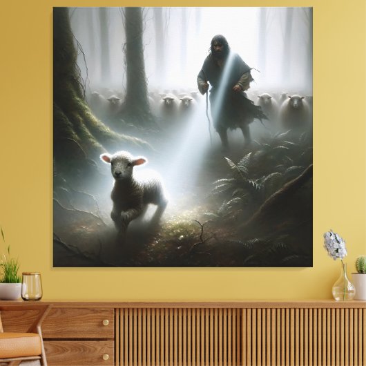 Shephere Rescuing a Lost Lamb Canvas Afdruk (Insitu (Woonkamer))