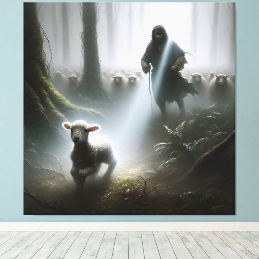 Shephere Rescuing a Lost Lamb Canvas Afdruk (Insitu (Houten vloer))