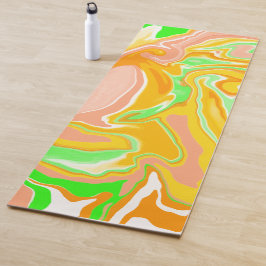 Sherbert Color Coral, Lime Green Marble Yogamat