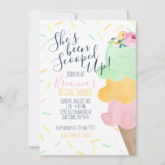Sherbet geschept ijs bruids douche kaart (Voorkant)