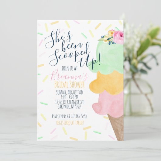 Sherbet geschept ijs bruids douche kaart (Staand voorkant)