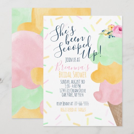 Sherbet geschept ijs bruids douche kaart (Voorkant / Achterkant)