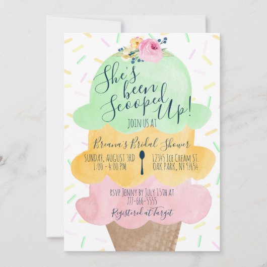 Sherbet geschept ijs bruids douche kaart (Voorkant)