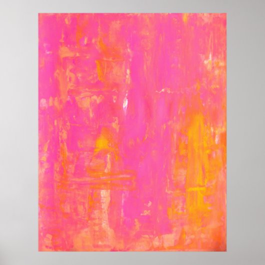 'Sherbet' Roze en Gele Abstracte Kunst Poster (Voorkant)