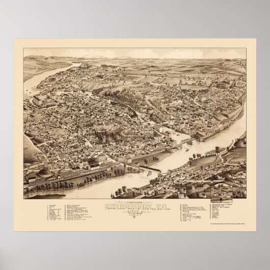 Sherbrooke, Québec, Canada Panoramic Map - 1881 Poster (Voorkant)