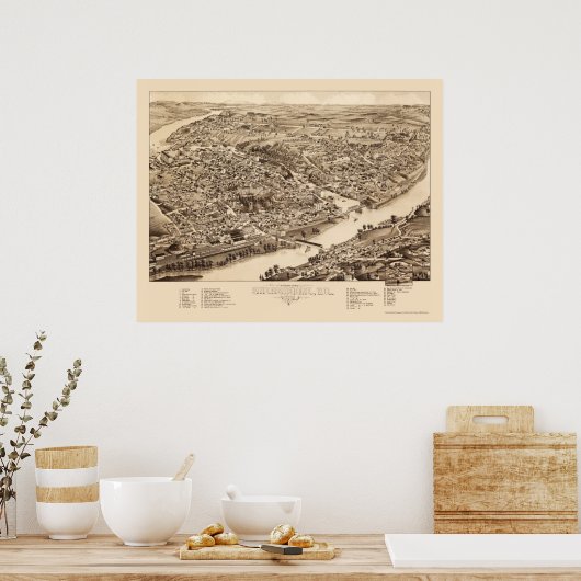 Sherbrooke, Québec, Canada Panoramic Map - 1881 Poster (Keuken)