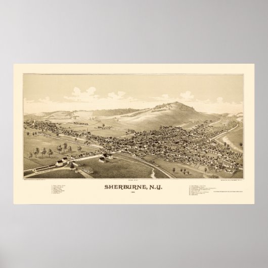 Sherburne, NY Panoramic Map - 1887 Poster (Voorkant)