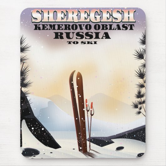 Sheregesh Rusland ski reisposter. Muismat (Voorkant)