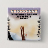 Sheregesh Rusland ski reisposter. Vierkante Button 5,1 Cm (Voorkant)