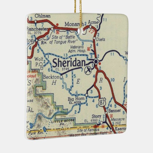 Sheridan WY Classic Map Keramisch Ornament (Rechts)