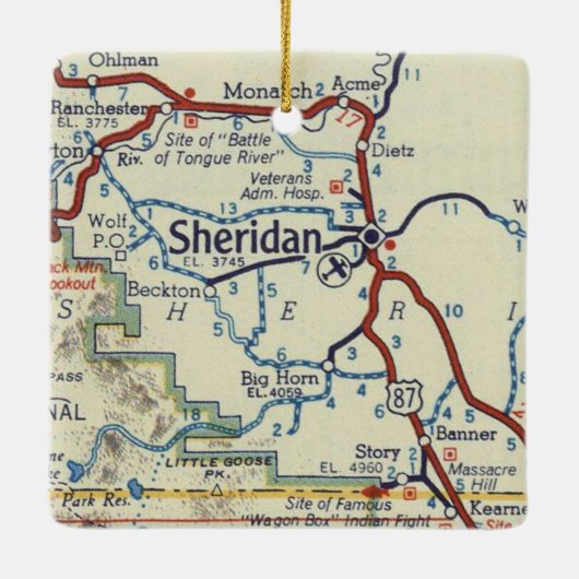Sheridan WY Classic Map Keramisch Ornament (Achterkant)