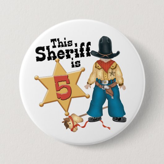 Sheriff 5th Birthday Ronde Button 7,6 Cm (Voorkant)