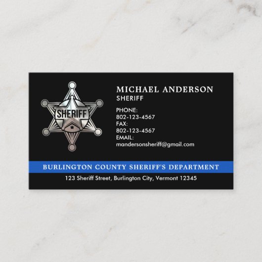 Sheriff aangepaste wetshandhaving dunne blauwe lij visitekaartje (Voorkant)