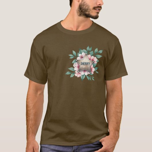 Sheriff Badge Floral Pink T-shirt (Voorkant)