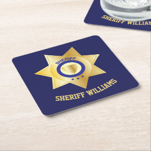 Sheriff Badge Fun - Gepersonaliseerd Kartonnen Onderzetters
