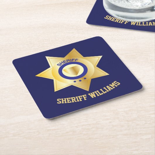 Sheriff Badge Fun - Gepersonaliseerd Kartonnen Onderzetters (Schuin)