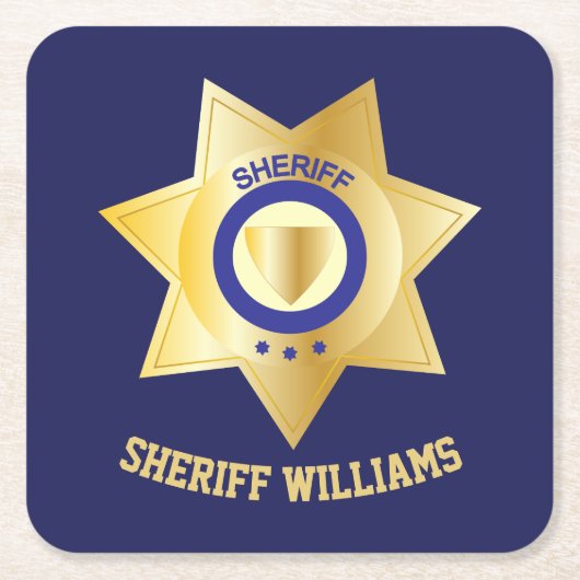 Sheriff Badge Fun - Gepersonaliseerd Kartonnen Onderzetters (Voorkant)