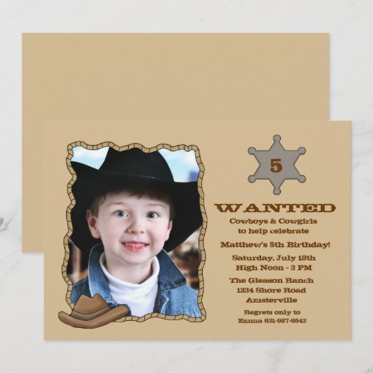 Sheriff Badge Photo Birthday Party - Uitnodiging (Voorkant / Achterkant)