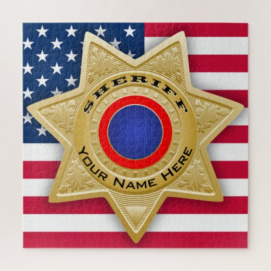 Sheriff Badge Puzzel  Jouw namen toevoegen (Verticaal)
