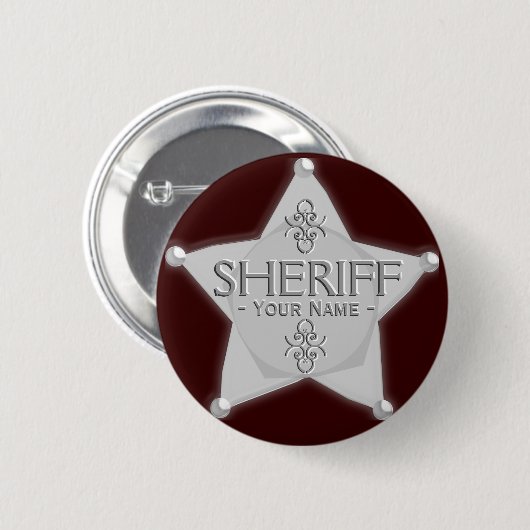 Sheriff Badge Wild West Party Button Silver (Voorkant /achterkant)