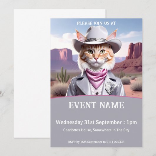 Sheriff Cat Invitation Kaart (Voorkant / Achterkant)