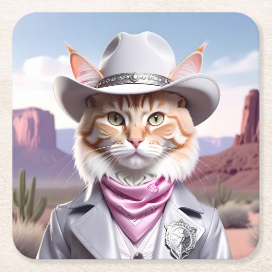 Sheriff Cat Kartonnen Onderzetters (Voorkant)