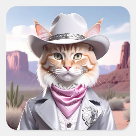 Sheriff Cat Vierkante Sticker (Voorkant)