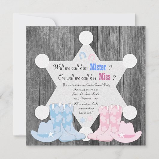 Sheriff Cowboy Gender Reveal Kaart (Achterkant)