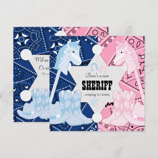 Sheriff Cowboy Gender Reveal Party Kaart (Voorkant / Achterkant)