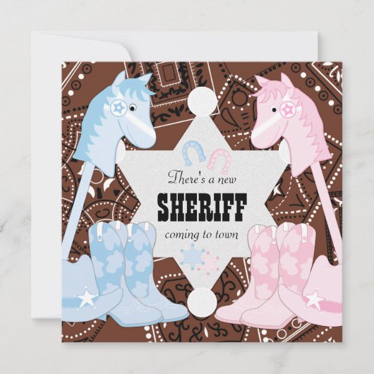 Sheriff Cowboy Gender Reveal Party Uitnodigingen (Voorkant)