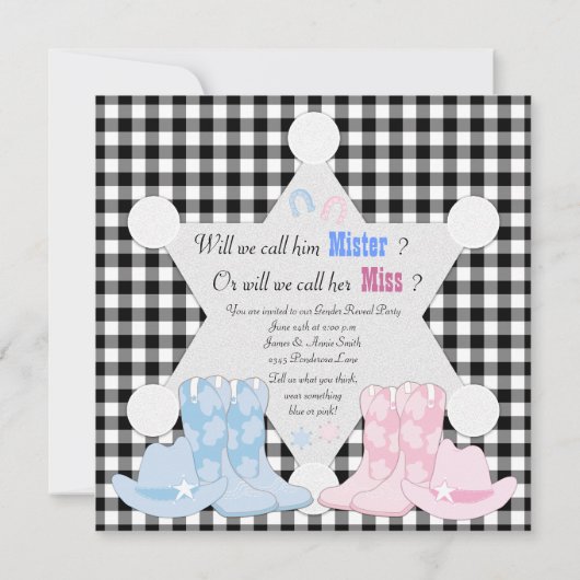 Sheriff Cowboy Gender Reveal Party Uitnodigingen (Achterkant)
