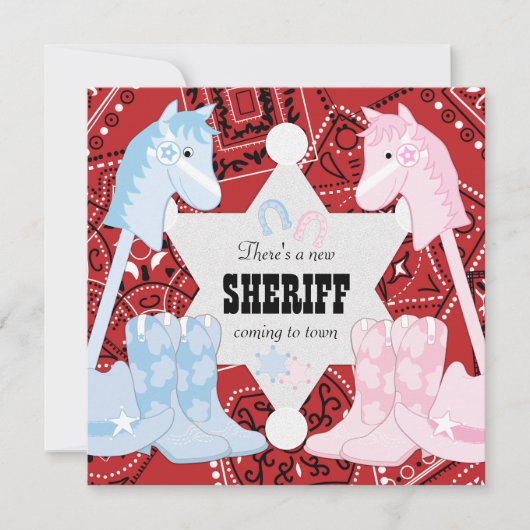 Sheriff Cowboy Gender Reveal Party Uitnodigingen (Voorkant)