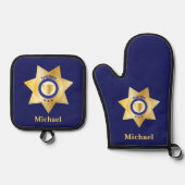 Sheriff Gold Star Badge Gepersonaliseerd Ovenwant & Pannenlap Set (Voorkant)