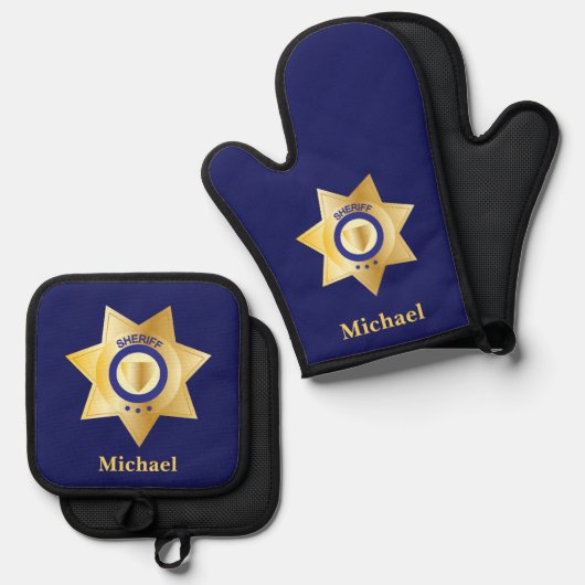 Sheriff Gold Star Badge Gepersonaliseerd Ovenwant & Pannenlap Set (Voorkant / Achterkant)