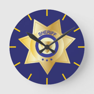 Sheriff Gold Star Badge Novelty Ronde Klok