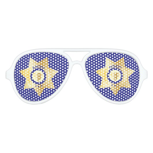 Sheriff Gouden Badge Fun Wetshandhaving Feest Aviator Zonnebril (Voorkant)