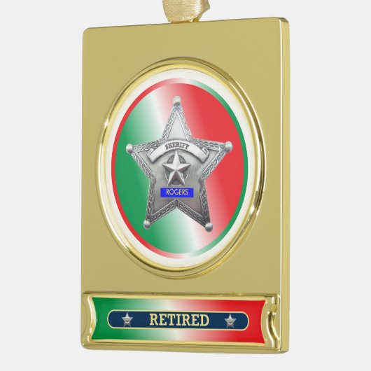Sheriff in ruste, aangepaste kerstversiering verguld banner ornament (Links)