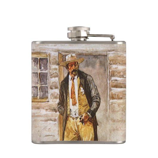 Sheriff Portret van Seltzer, West Cowboy Heupfles (Achterkant)