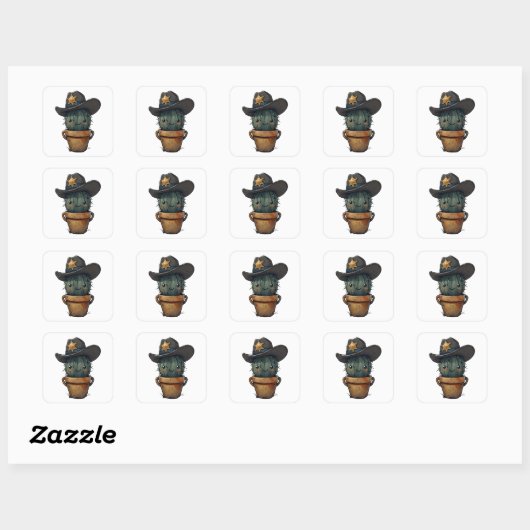 Sheriff Spike-Cactus Character Vierkante Sticker (Vel)